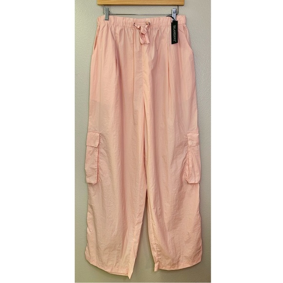 NWT Blank NYC Primrose Parachute Pants Light Peach Wide Leg Cargo Drawstring - Picture 9 of 11